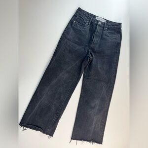 Refuge Denim Black High Rise Straight Leg Jeans Raw Hem Cropped 29x25 [000328]